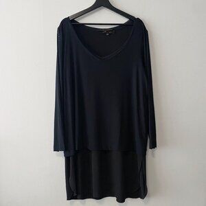 Brian Bailey Black Two Piece Sleeveless V-Neck Top With Mesh Long Sleeve Overlay